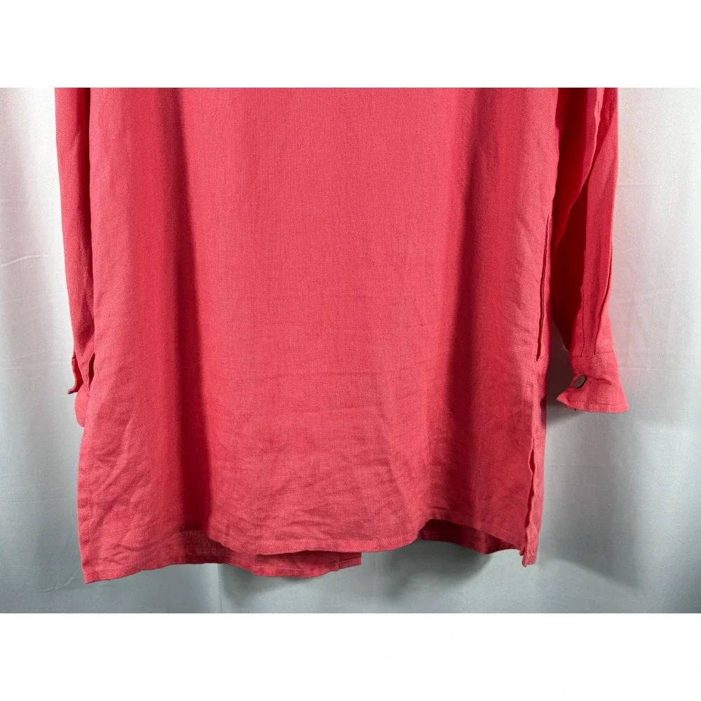 Chicos Coral Pink 100% Linen Long Sleeve Button Down Tunic‎ Top Size 1 M Medium